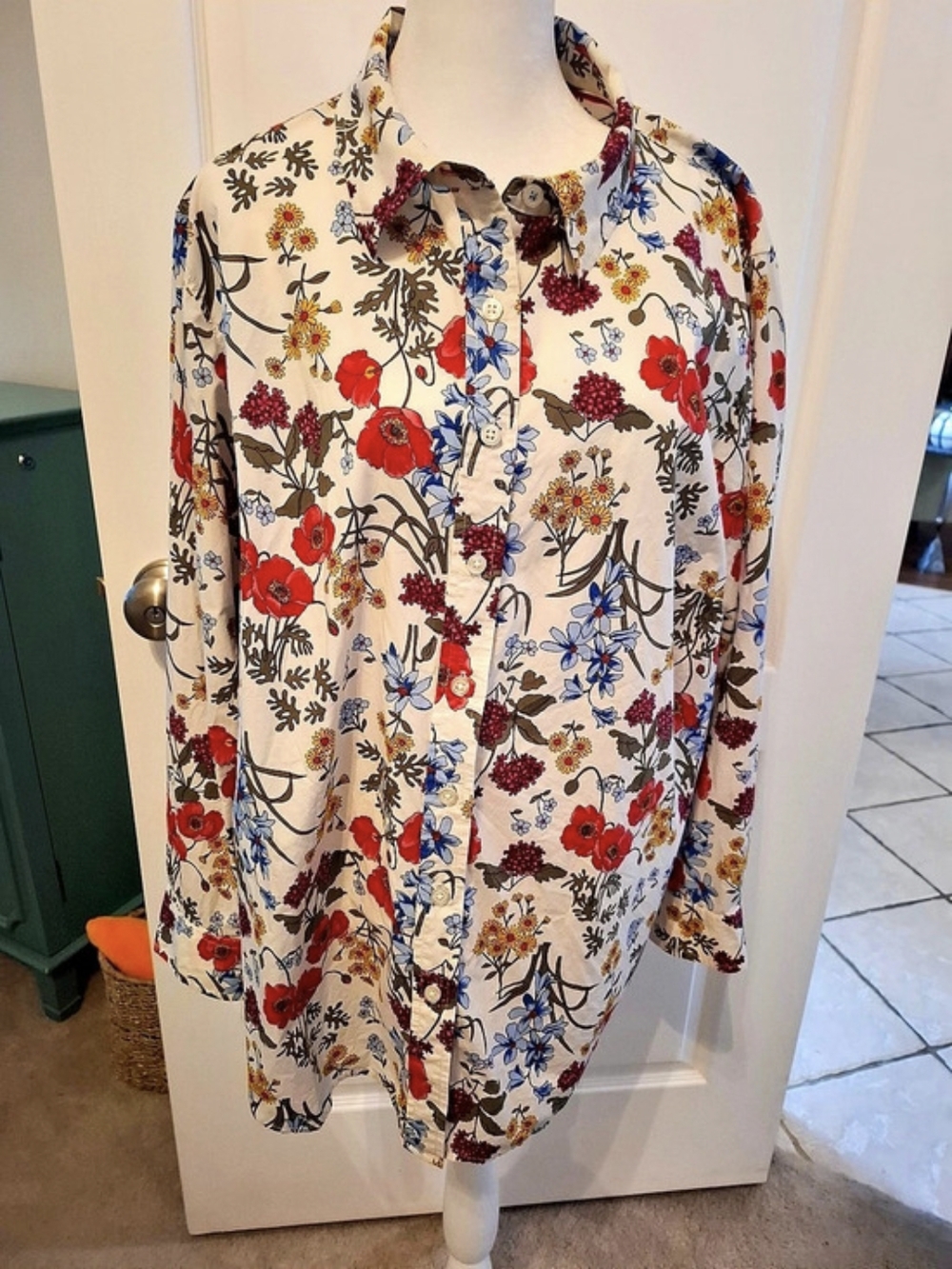 Talbots Floral Cotton Button Down Blouse Size 2X